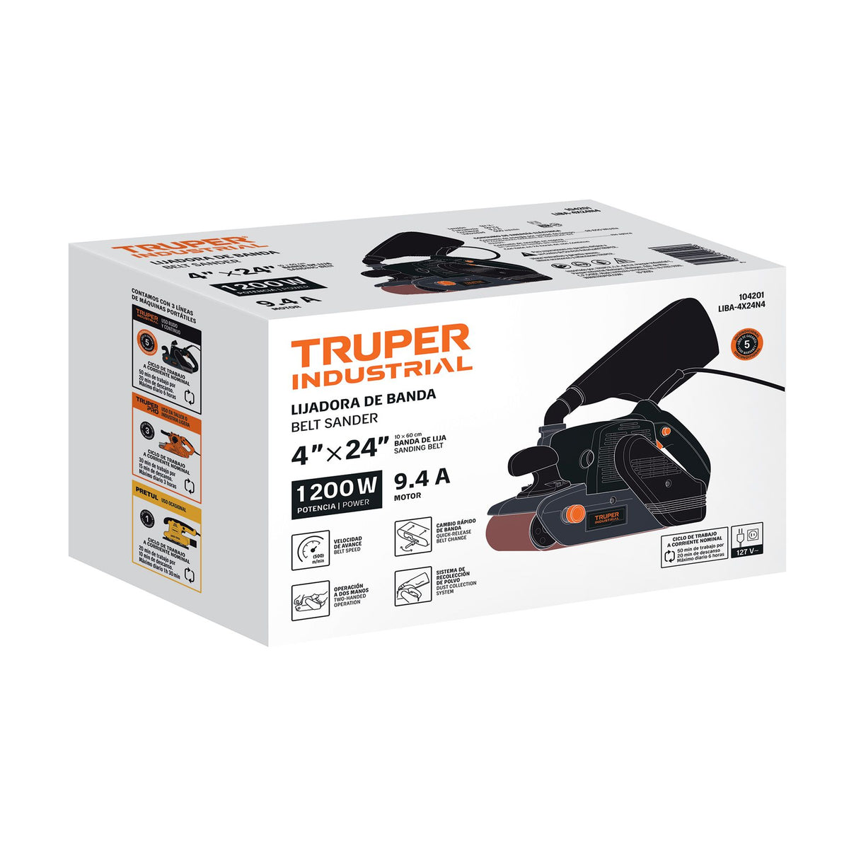Lijadora de Banda 4" X 24" 1,200 Watts TRUPER INDUSTRIAL