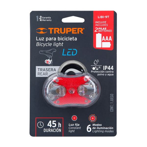 Linterna Trasera para Bicicleta 9 LEDs con 2 Pilas AAA Truper