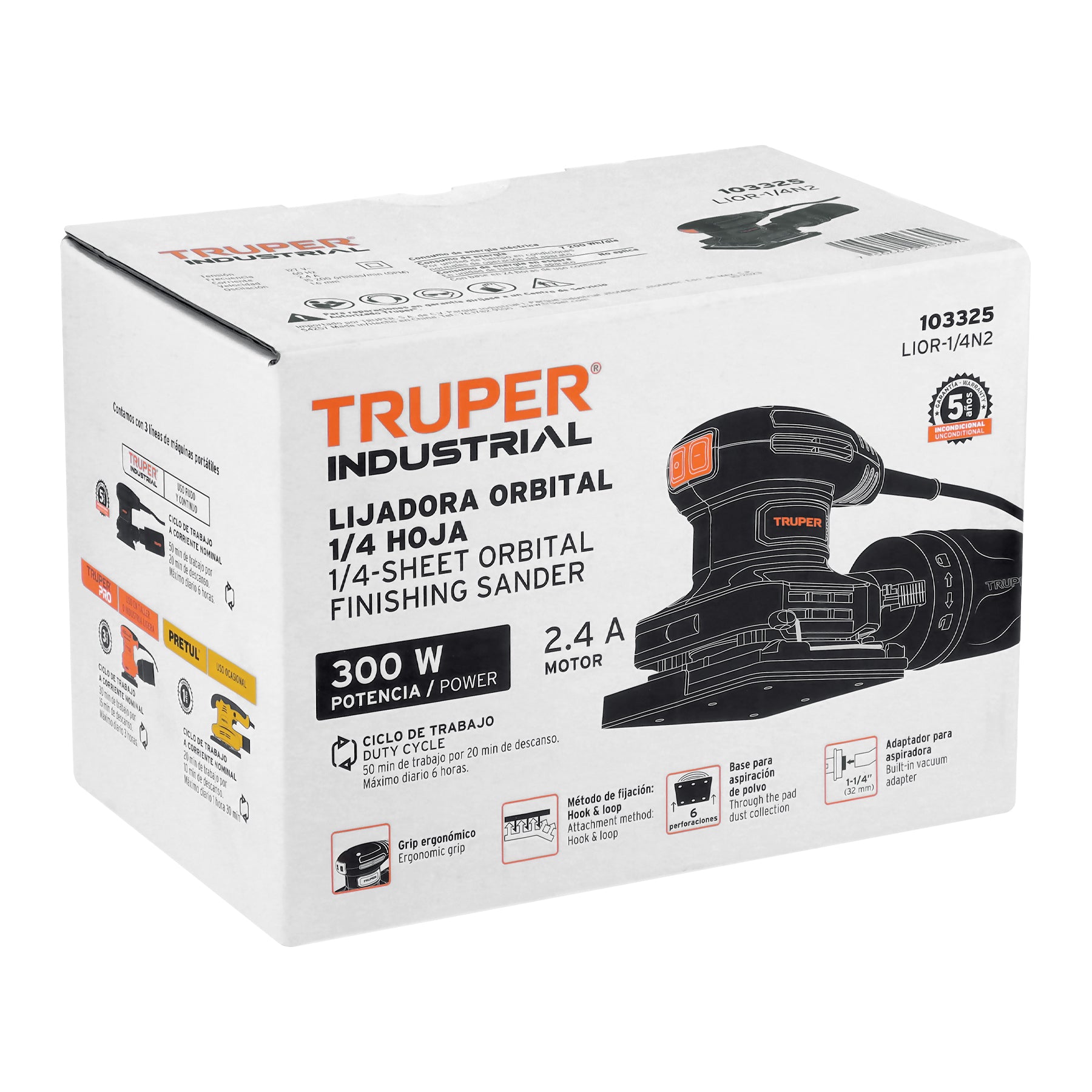 Lijadora Orbital 1/4 de Hoja 300 Watts TRUPER INDUSTRIAL