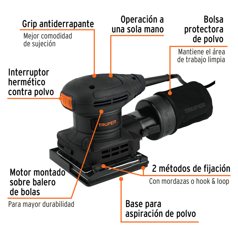 Lijadora Orbital 1/4 de Hoja 300 Watts TRUPER INDUSTRIAL