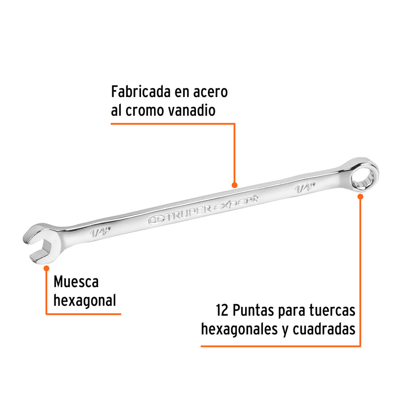 Llave Combinada Extralarga Estandar Truper Expert 1/4"