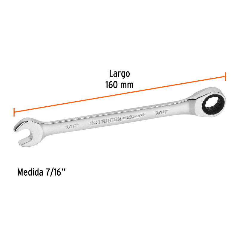 Llave Combinada con Matraca Estandar Truper Expert 7/16"