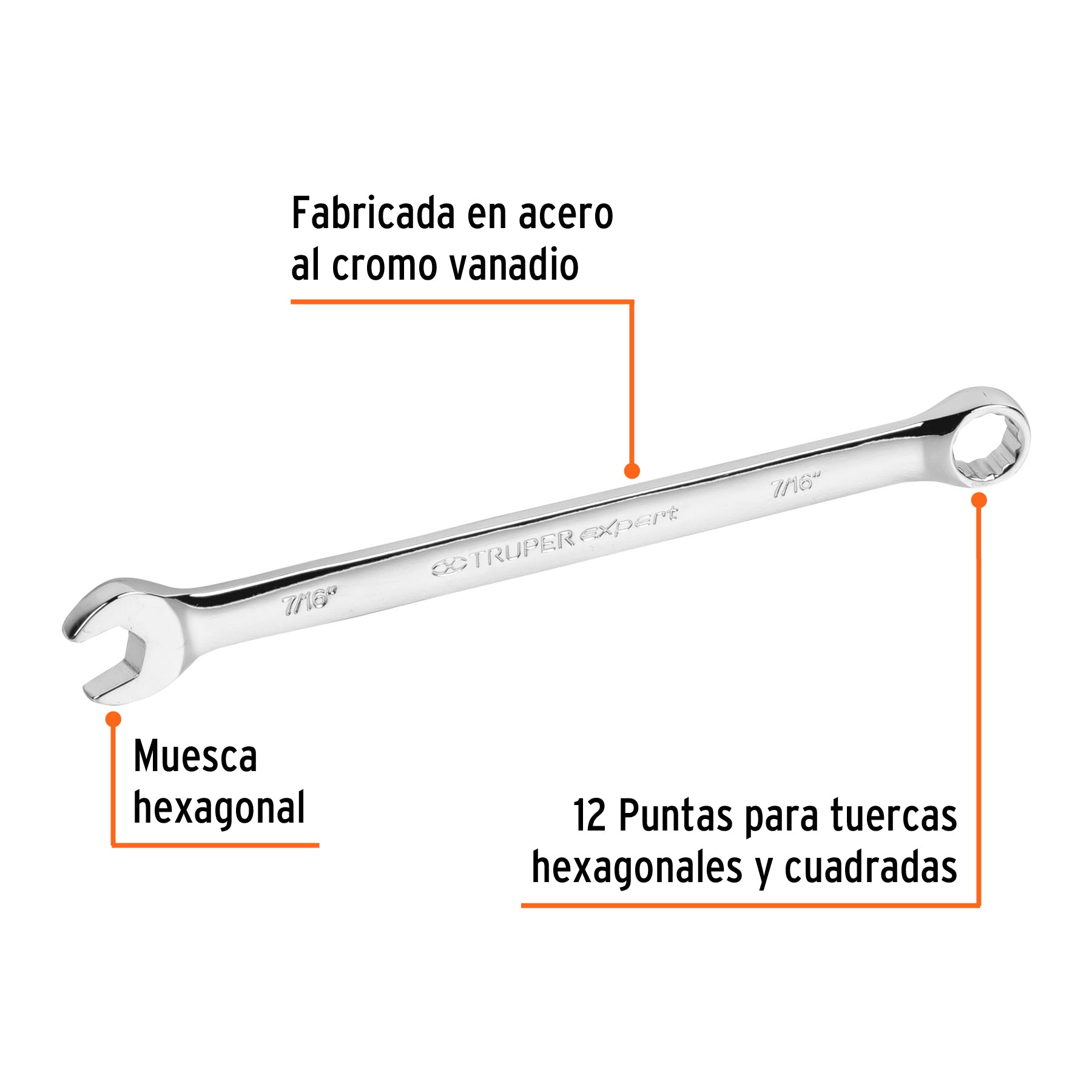 Llave Combinada Extralarga Estandar Truper Expert 7/16"