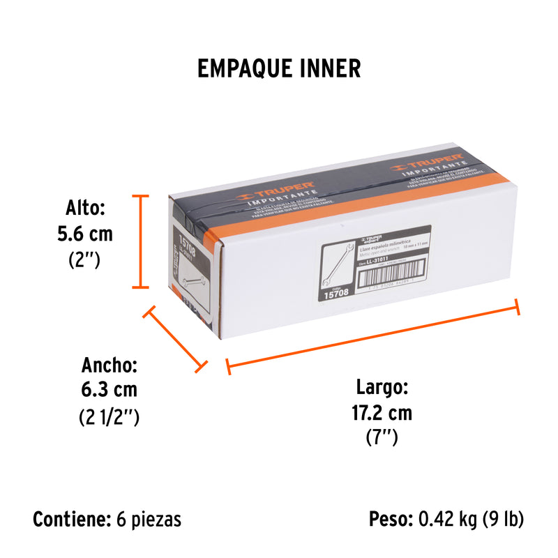 Llave Española Milimetrica Truper Expert 10 mm - 11 mm