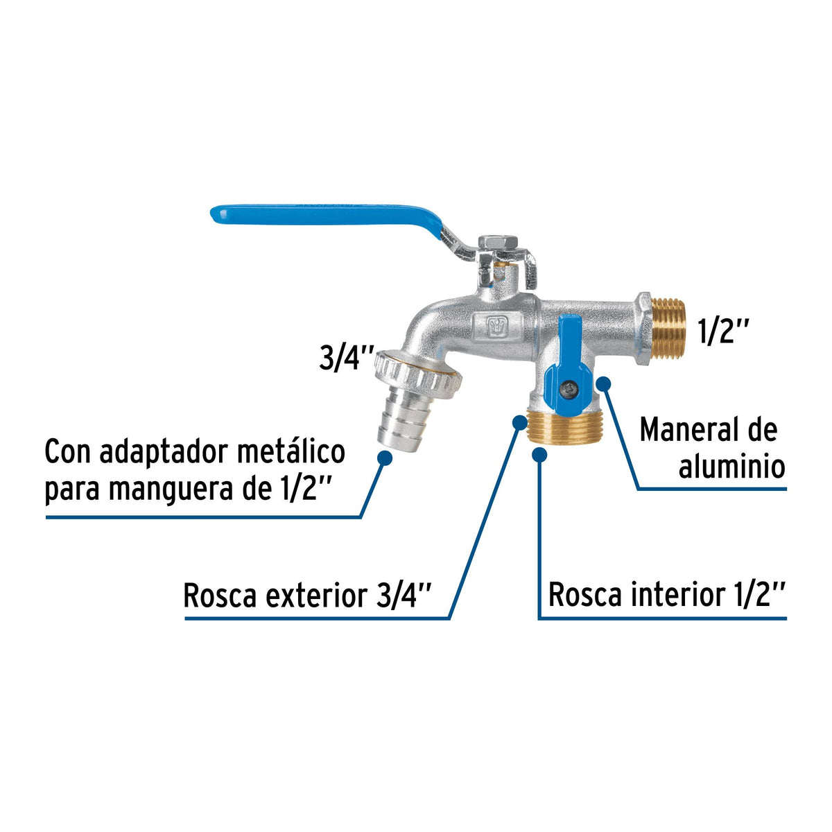 Llave de Nariz para Manguera 1/2" Doble Salida de Laton FOSET