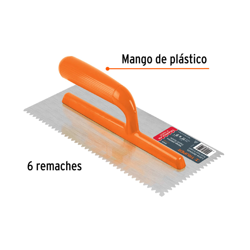 Llana 11" x 5" Mango de Plastico 6 Remaches Truper Dentado Triangular