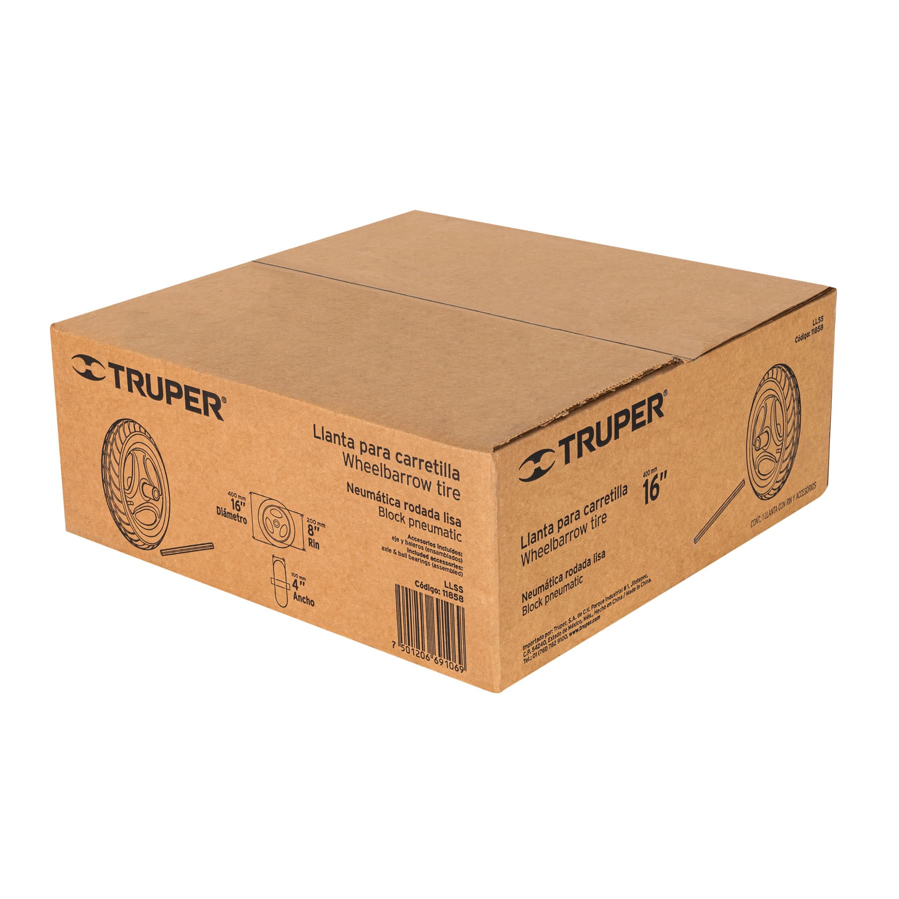 Llanta Completa Neumatica Lisa 16" para Carretilla Truper