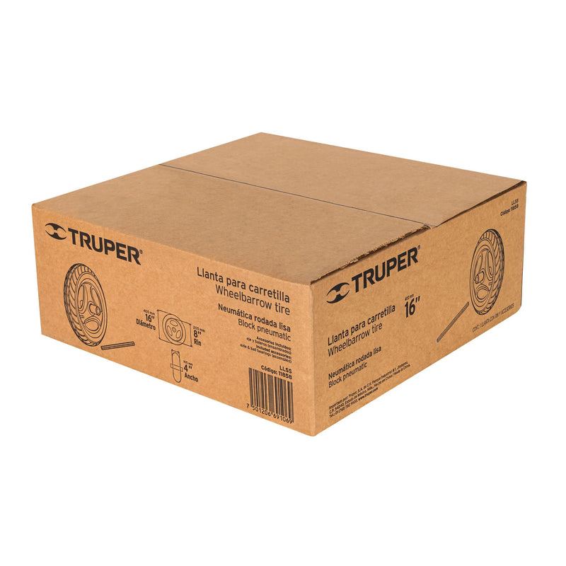 Llanta Completa Neumatica Lisa 16" para Carretilla Truper
