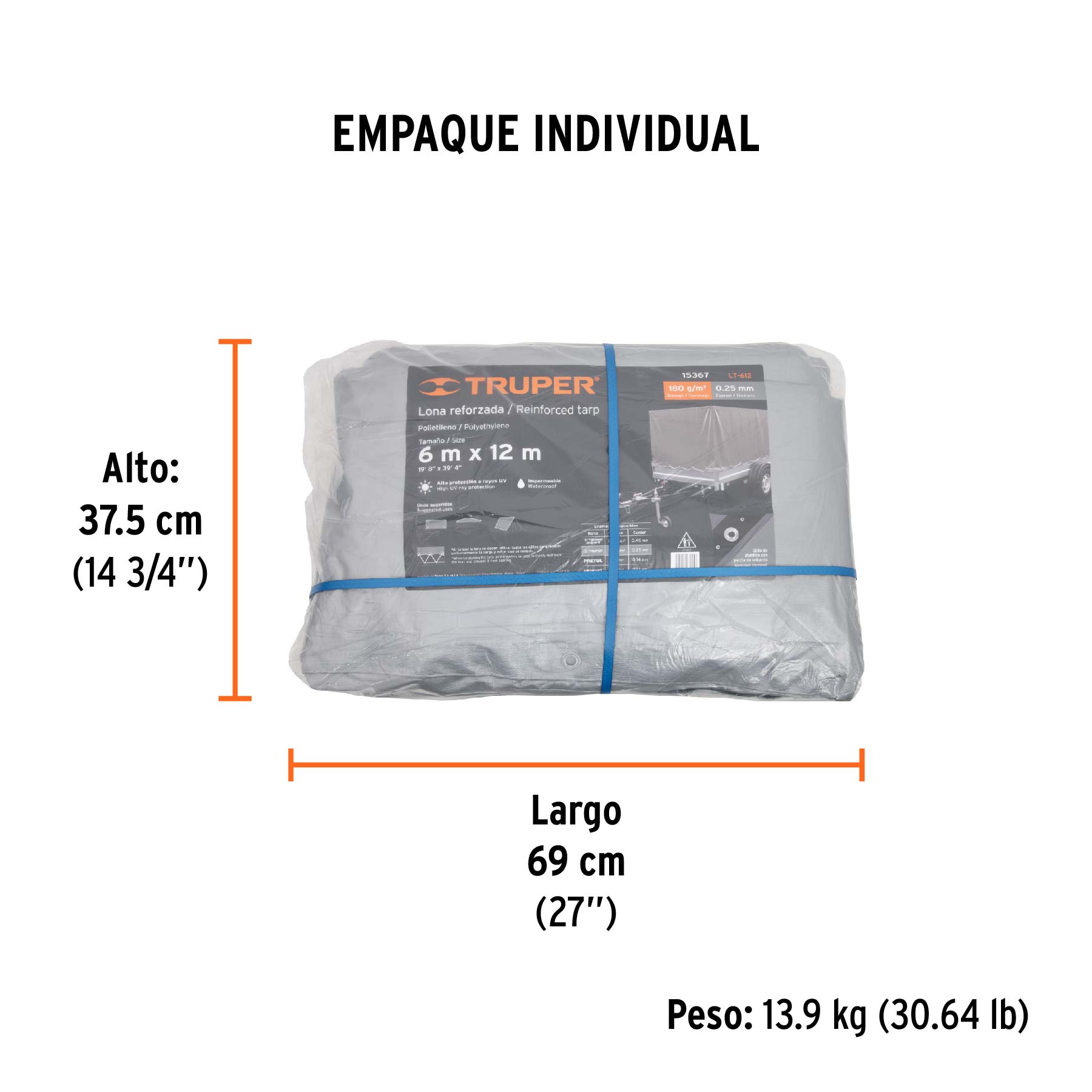 Lona Reforzada Gris Truper 6 mts x 12 mts
