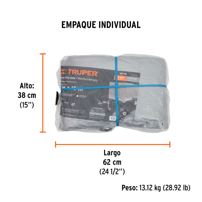 Lona Reforzada Gris Truper 7 mts x 10 mts