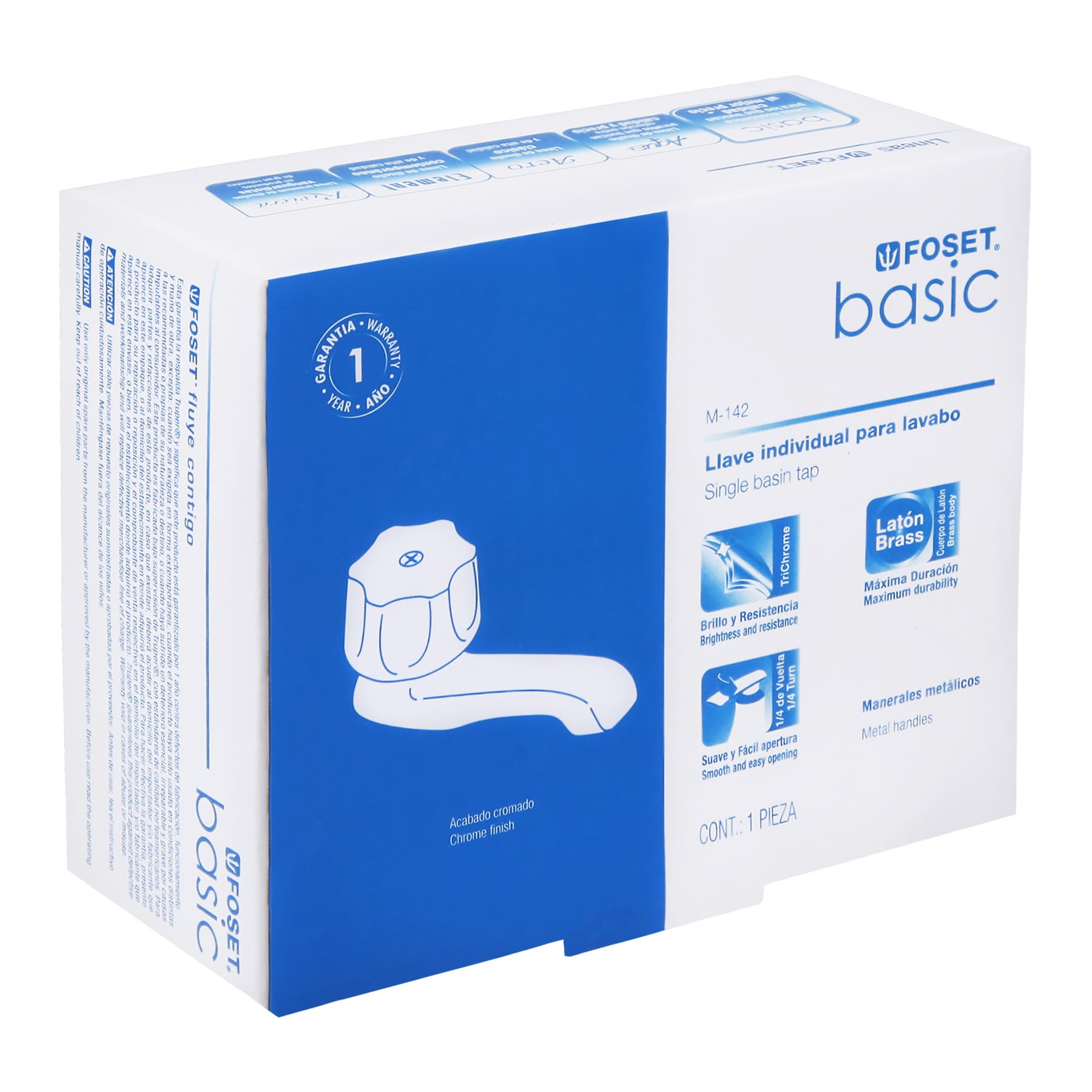 Llave Individual para Lavabo Metalica con Maneral Foset Basic