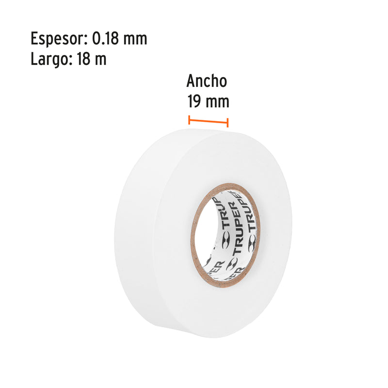 Cinta de Aislar 19 mm X 18 mts Truper Blanca