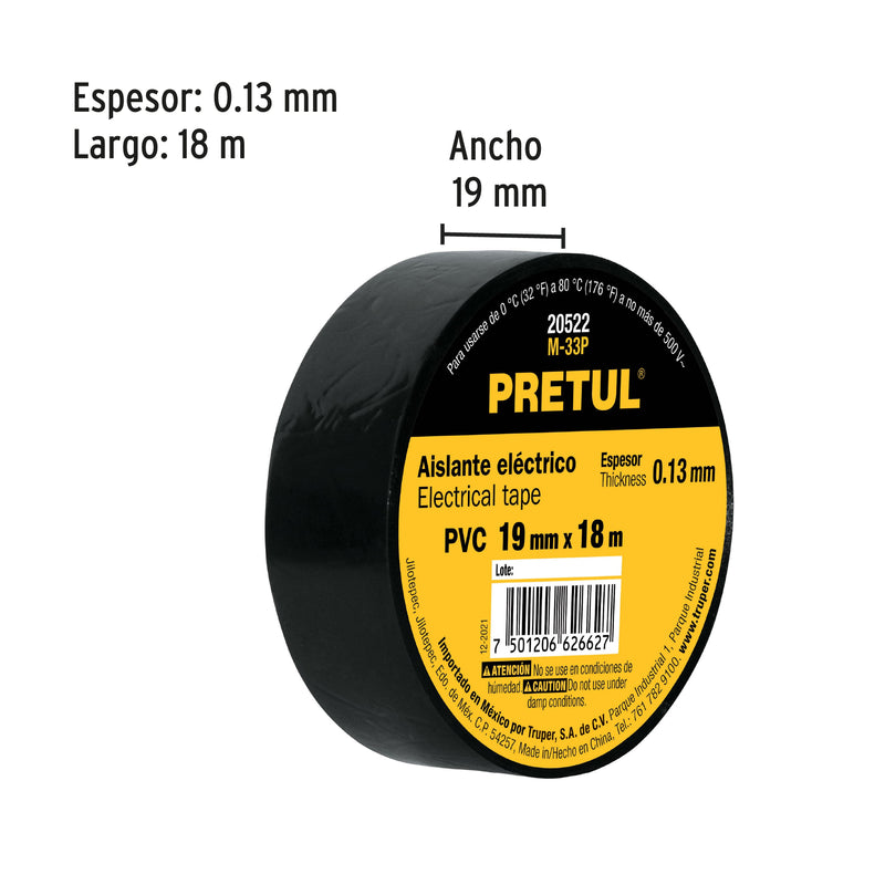 Cinta de Aislar 19 mm X 18 mts Pretul