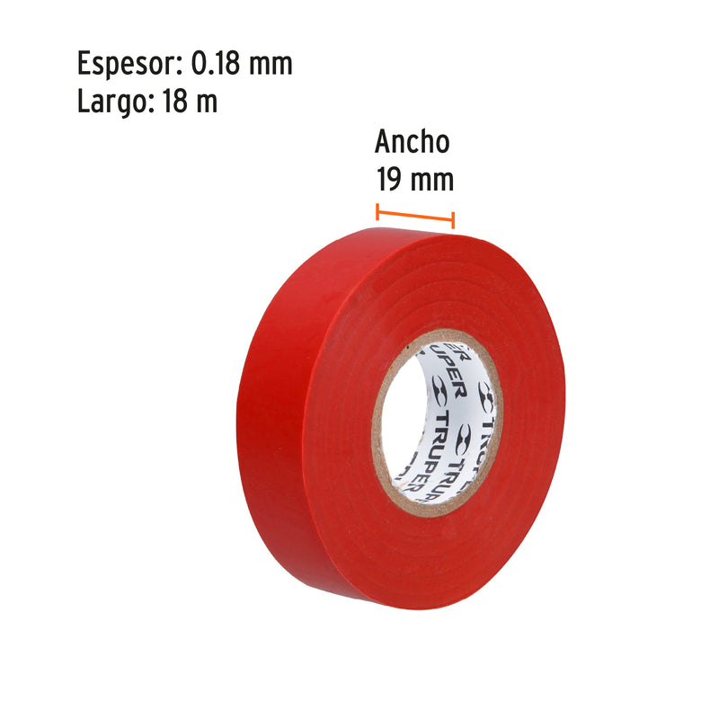 Cinta de Aislar 19 mm X 18 mts Truper Roja