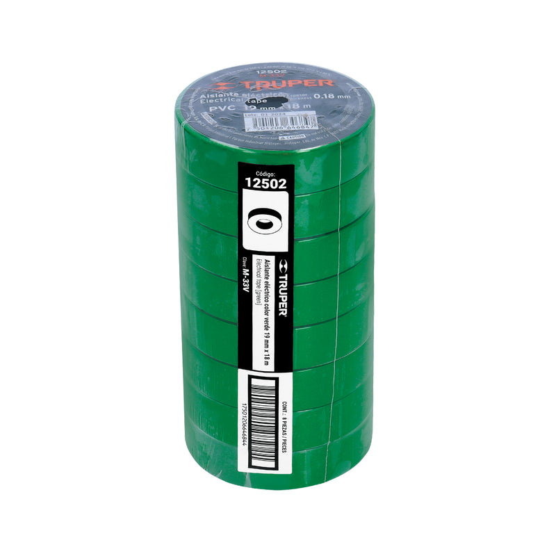 Cinta de Aislar 19 mm X 18 mts Truper Verde