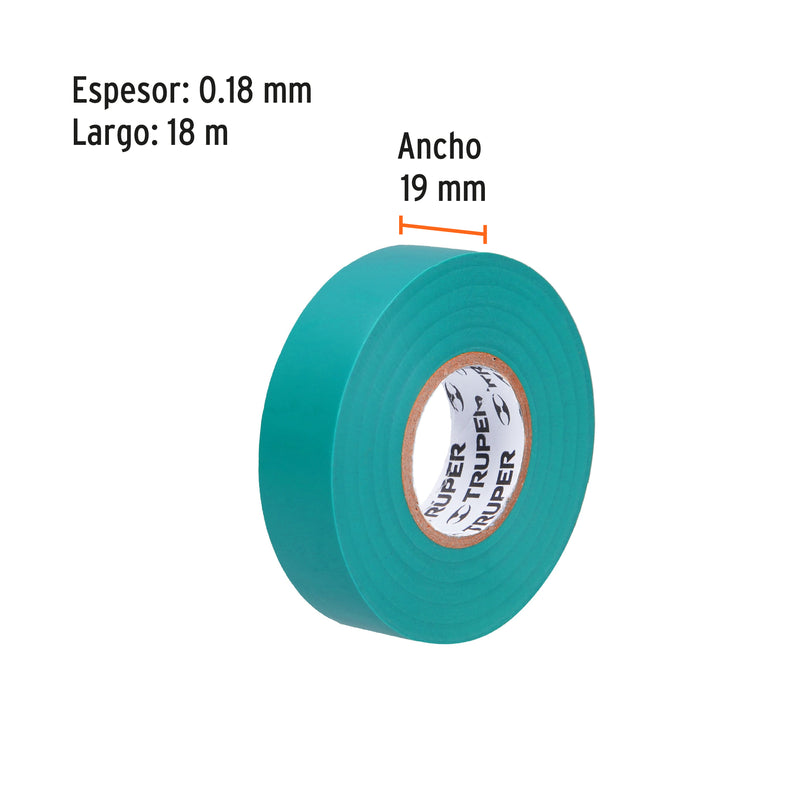 Cinta de Aislar 19 mm X 18 mts Truper Verde