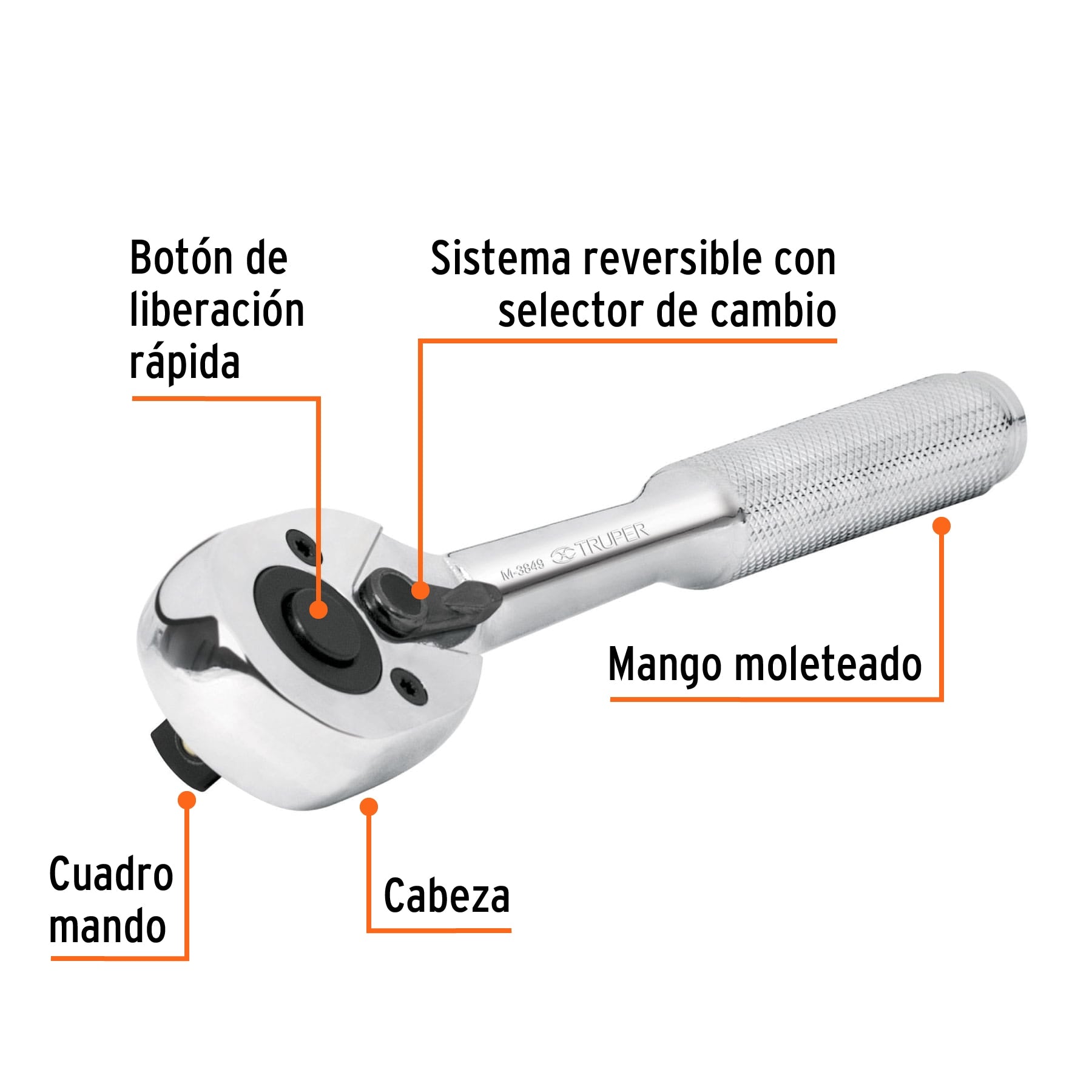 Matraca Cuadro 3/8" Cabeza de Pera de Liberacion Rapida Truper