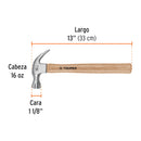 Martillo Pulido Uña Curva Mango Madera 16 Onzas Truper