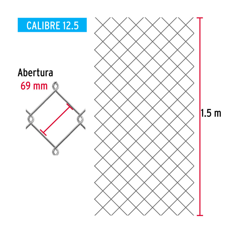 Malla Ciclonica Calibre 12.5 Abertura 69 mm Altura 1.50 Metros Fiero Rollo 20 Metros