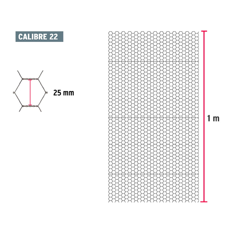 Malla Hexagonal Calibre 22 Abertura 25 mm Altura 1.00 Metro Fiero