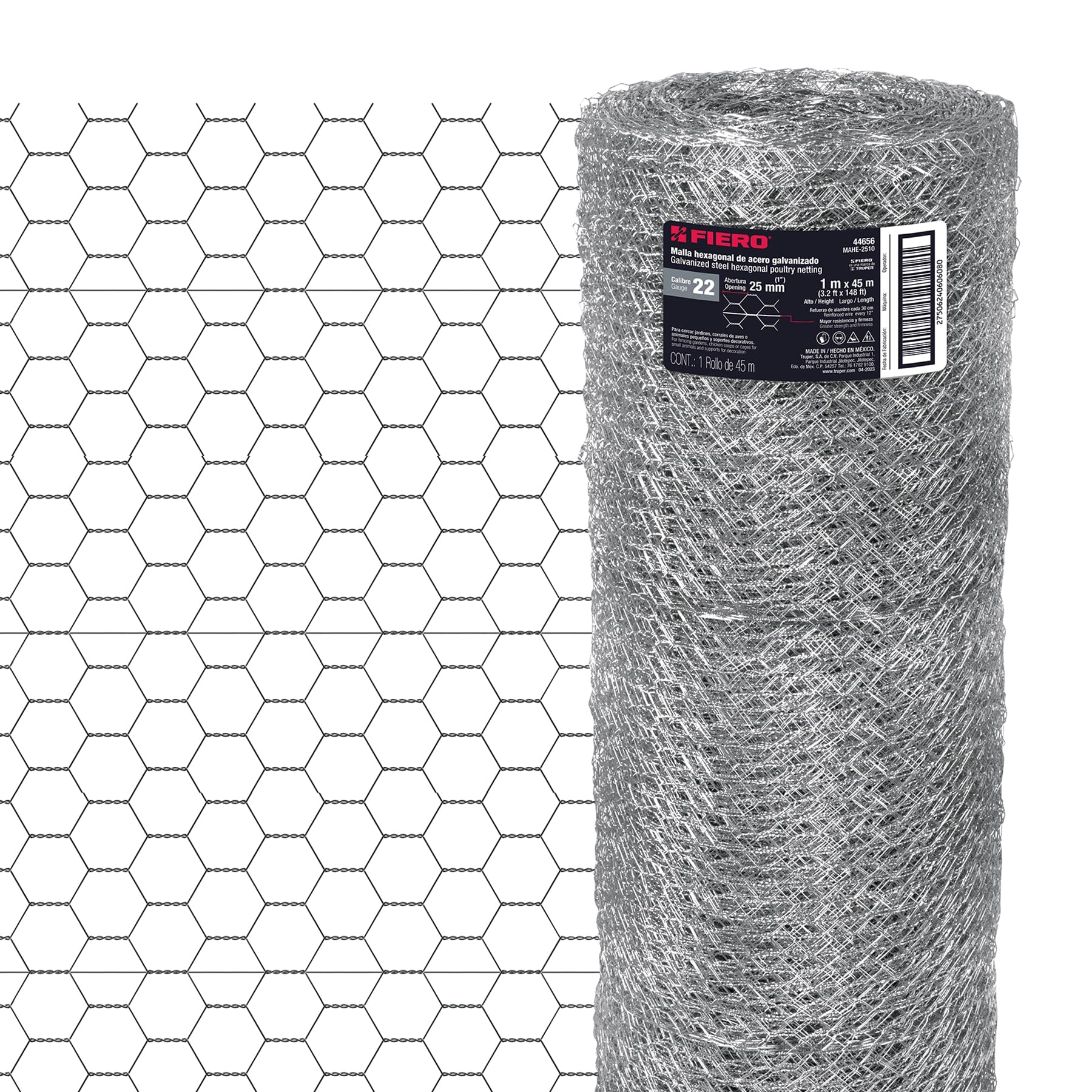 Malla Hexagonal Calibre 22 Abertura 25 mm Altura 1.00 Metro Fiero Rollo 45 Metros