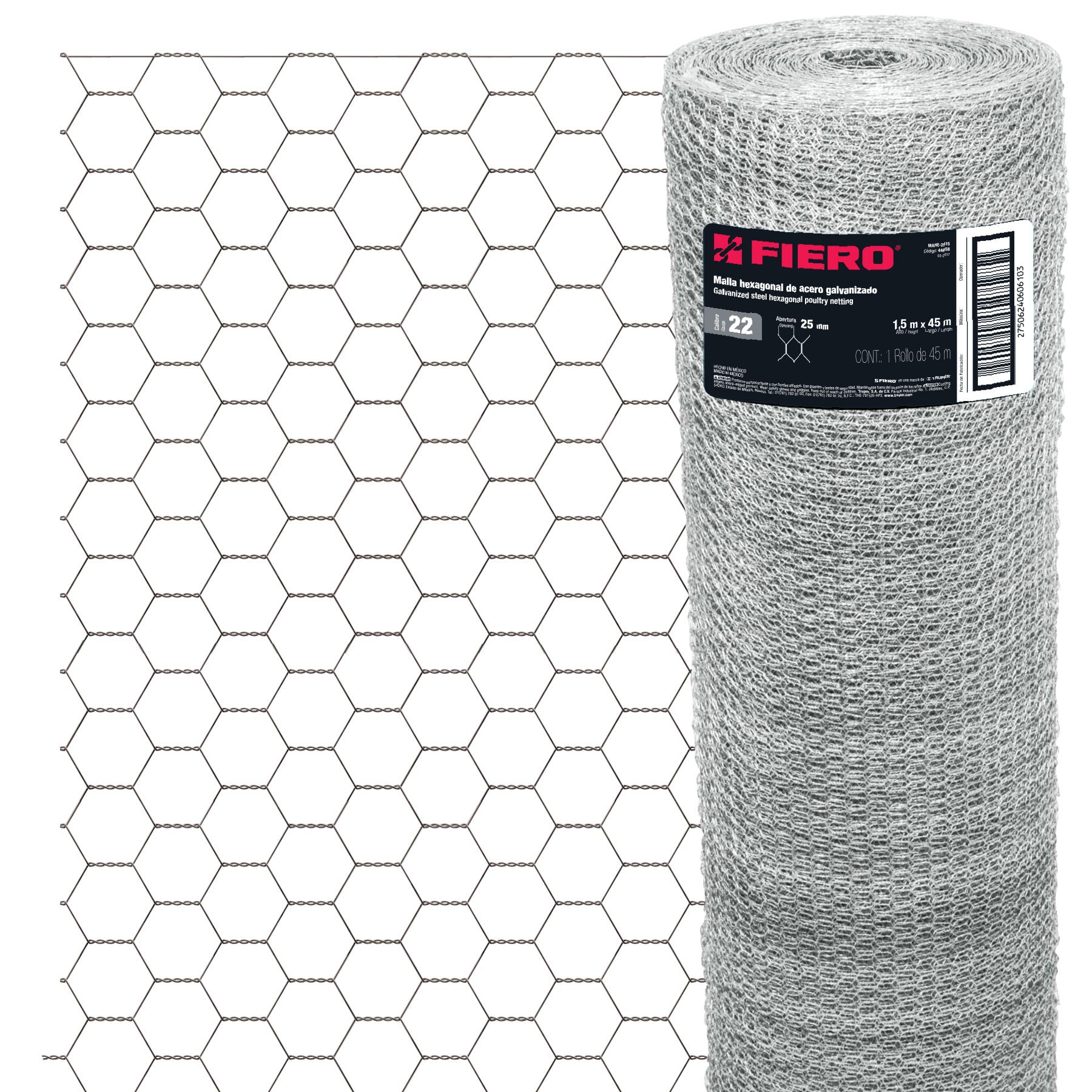 Malla Hexagonal Calibre 22 Abertura 25 mm Altura 1.50 Metros Fiero Rollo 45 Metros