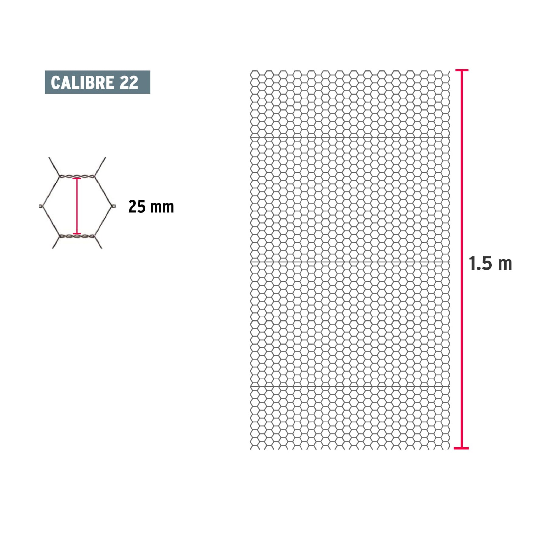 Malla Hexagonal Calibre 22 Abertura 25 mm Altura 1.50 Metros Fiero Rollo 45 Metros
