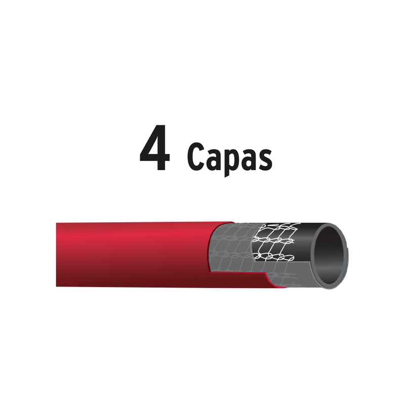 Manguera Super Reforzada 4 Capas Conexiones Metal 1/2" Rollo 15 Metros Truper