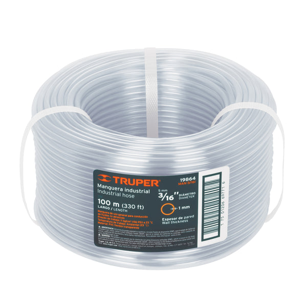 Manguera Transparente Industrial Truper 3/16" (5 mm) Rollo 100 Metros