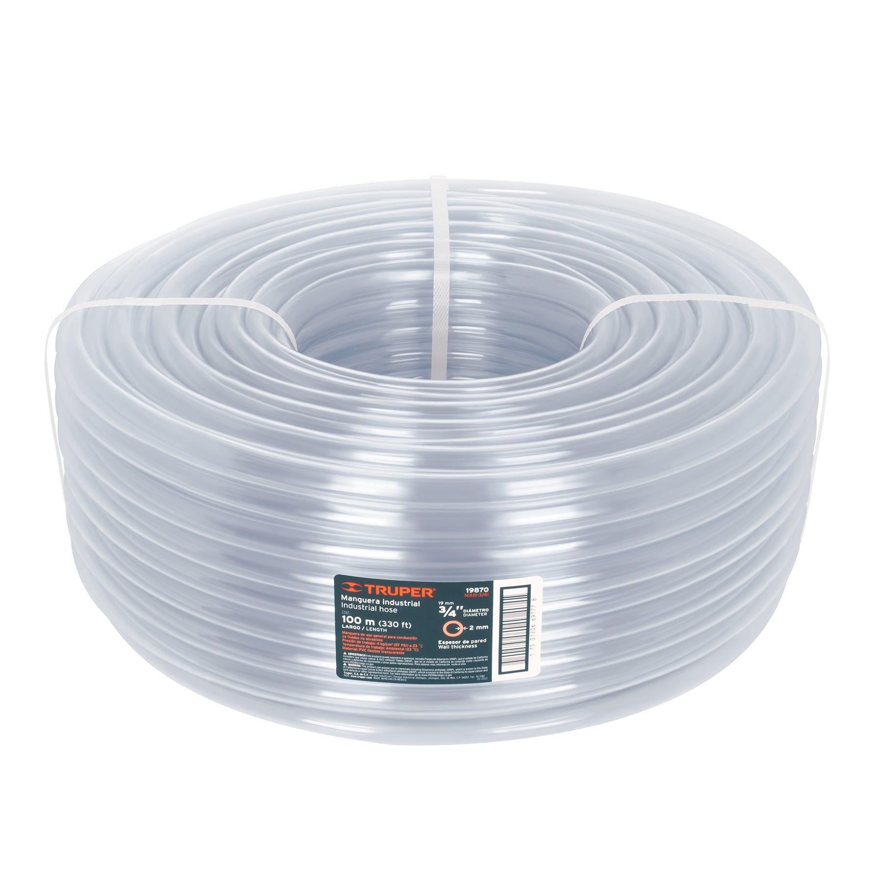 Manguera Transparente Industrial Truper 3/4" (19 mm) Rollo 100 Metros
