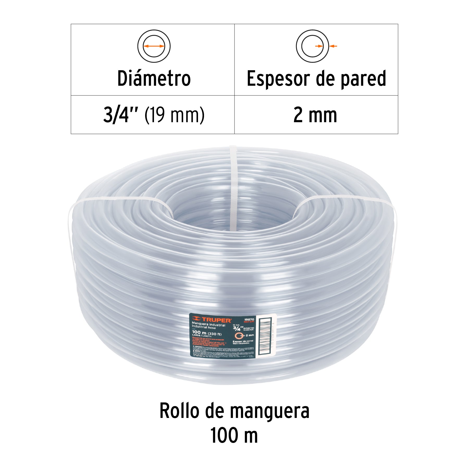 Manguera Transparente Industrial Truper 3/4" (19 mm) por Metro