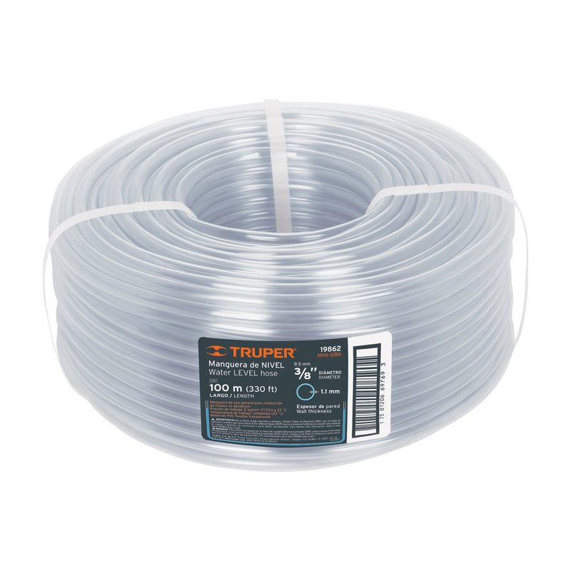 Manguera Transparente de Nivel Truper 3/8" (9.5 mm) Rollo 100 Metros