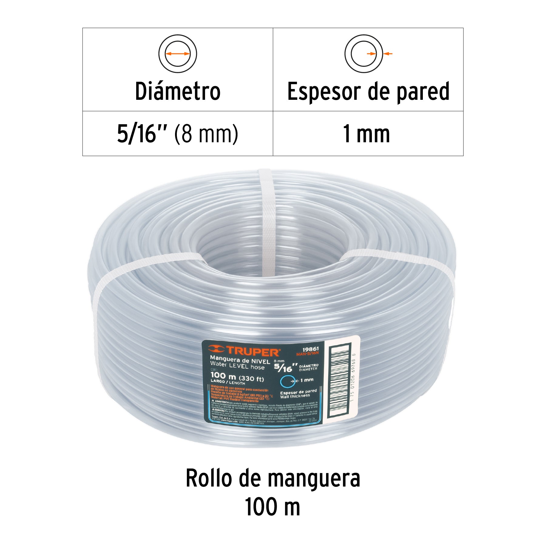 Manguera Transparente de Nivel Truper 5/16" (8 mm) por Metro