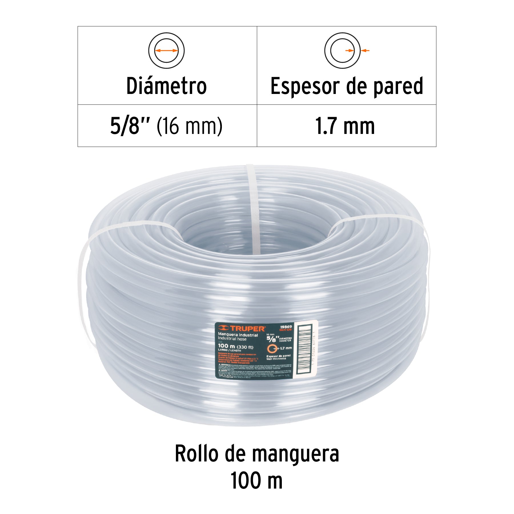 Manguera Transparente Industrial Truper 5/8" (16 mm) por Metro