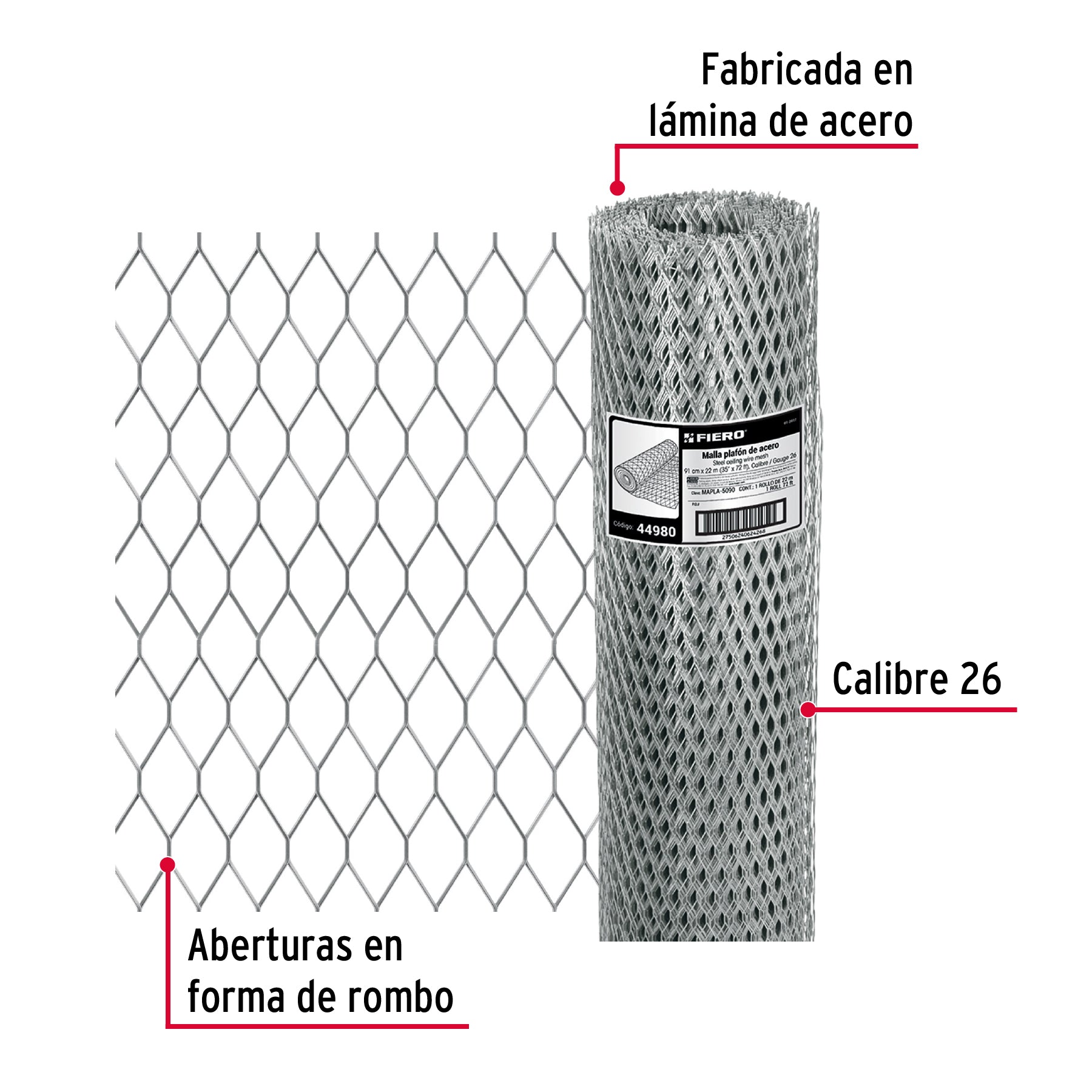 Malla Plafon Calibre 26 Altura 0.90 Fiero Rollo 22 Metros