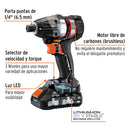 Destornillador de Impacto Inalambrico 20 Volts Broquero de 1/4" Brushless Truper Max