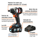 Llave de Impacto Inalambrica 20 Volts Broquero de 1/2" Brushless Truper Max