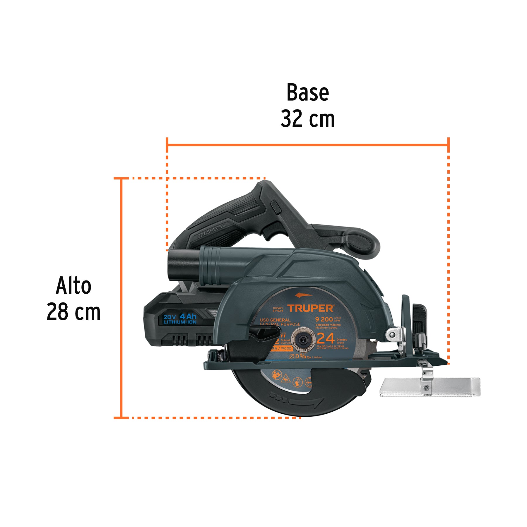 Sierra Circular Inalambrica 20 Volts 1 Bateria 6"1/2 Brushless Truper Max
