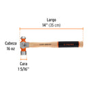 Martillo Pulido de Bola Mango Hickory Truper Grip 16 Onzas