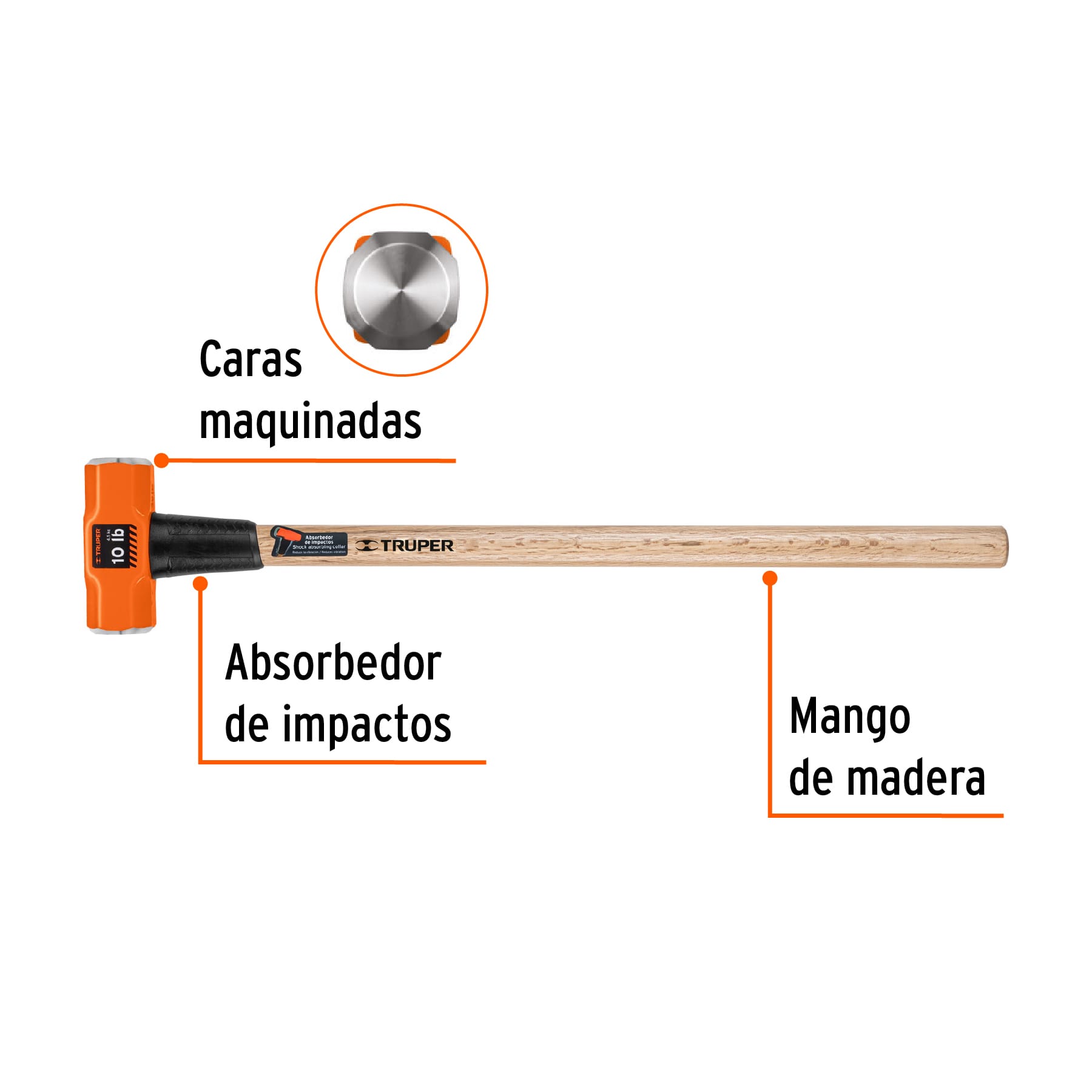 Marro Octagonal Mango Madera 36" Truper 10 Libras