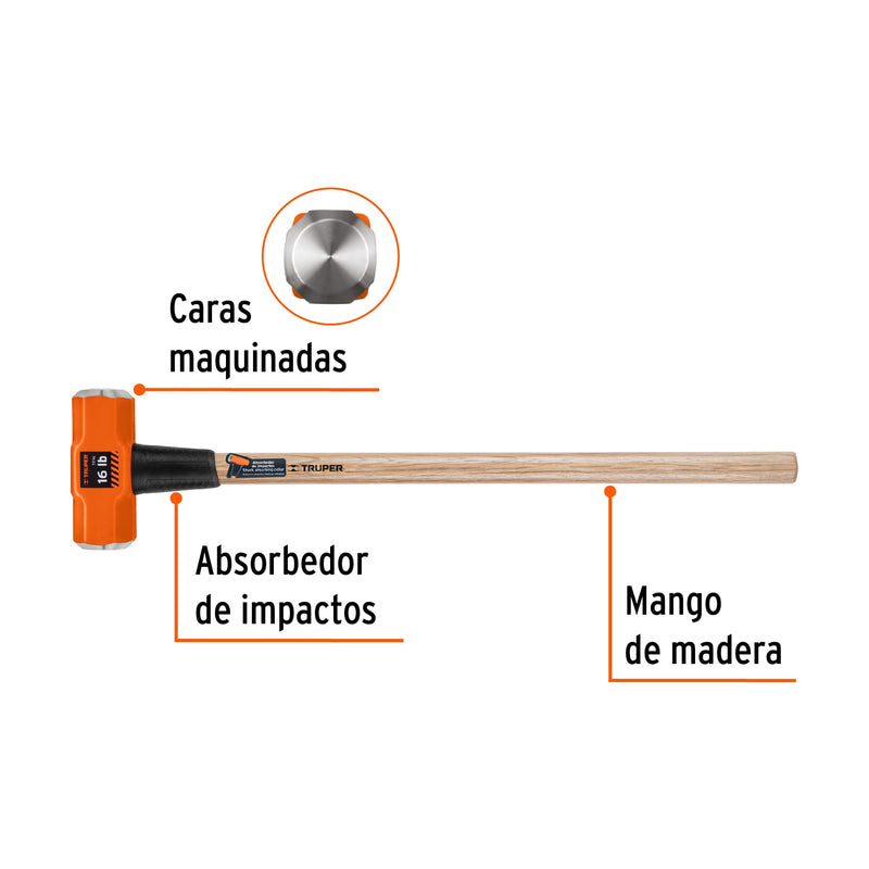 Marro Octagonal Mango Madera 36" Truper 16 Libras