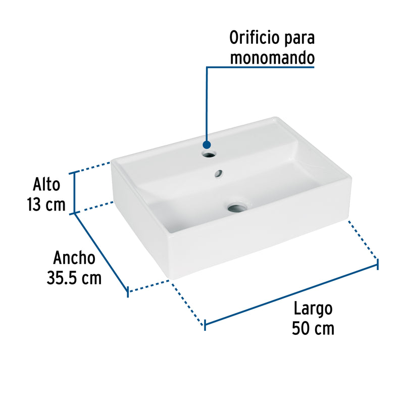 Lavabo de Porcelana de Sobreponer Rectangular Blanco FOSET