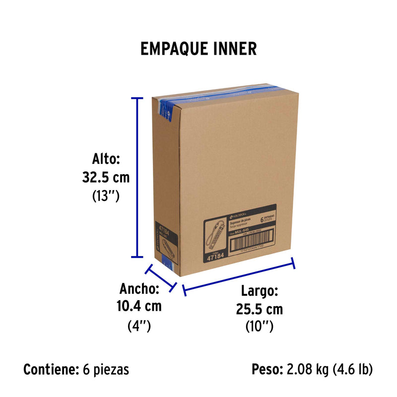 Multicontacto Barra 6 Entradas 14 AWG Supresor de Picos 450 Joules Volteck Blanco