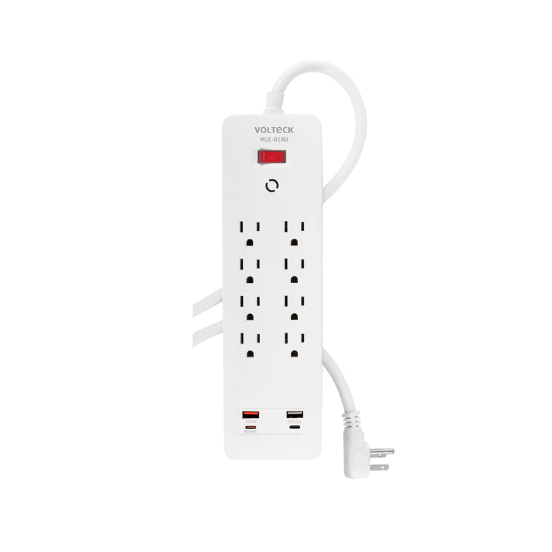Multicontacto 8 Entradas 2 USB A + 2 USB C Supresor de Picos 1,800 Joules Volteck Blanco
