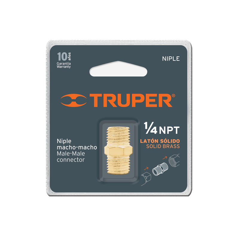 Niple de Laton 1/4" Cuerda NPT Truper