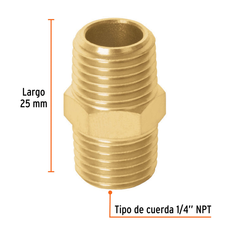 Niple de Laton 1/4" Cuerda NPT Truper