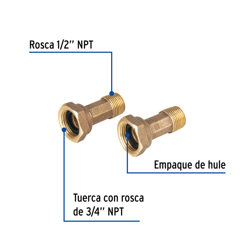 Niples con Tuercas 1/2" x 3/4" para Medidor de Agua Foset