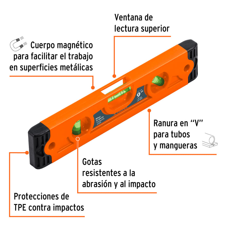 Nivel Torpedo Magnetico 9" con Cuerpo de ABS Truper