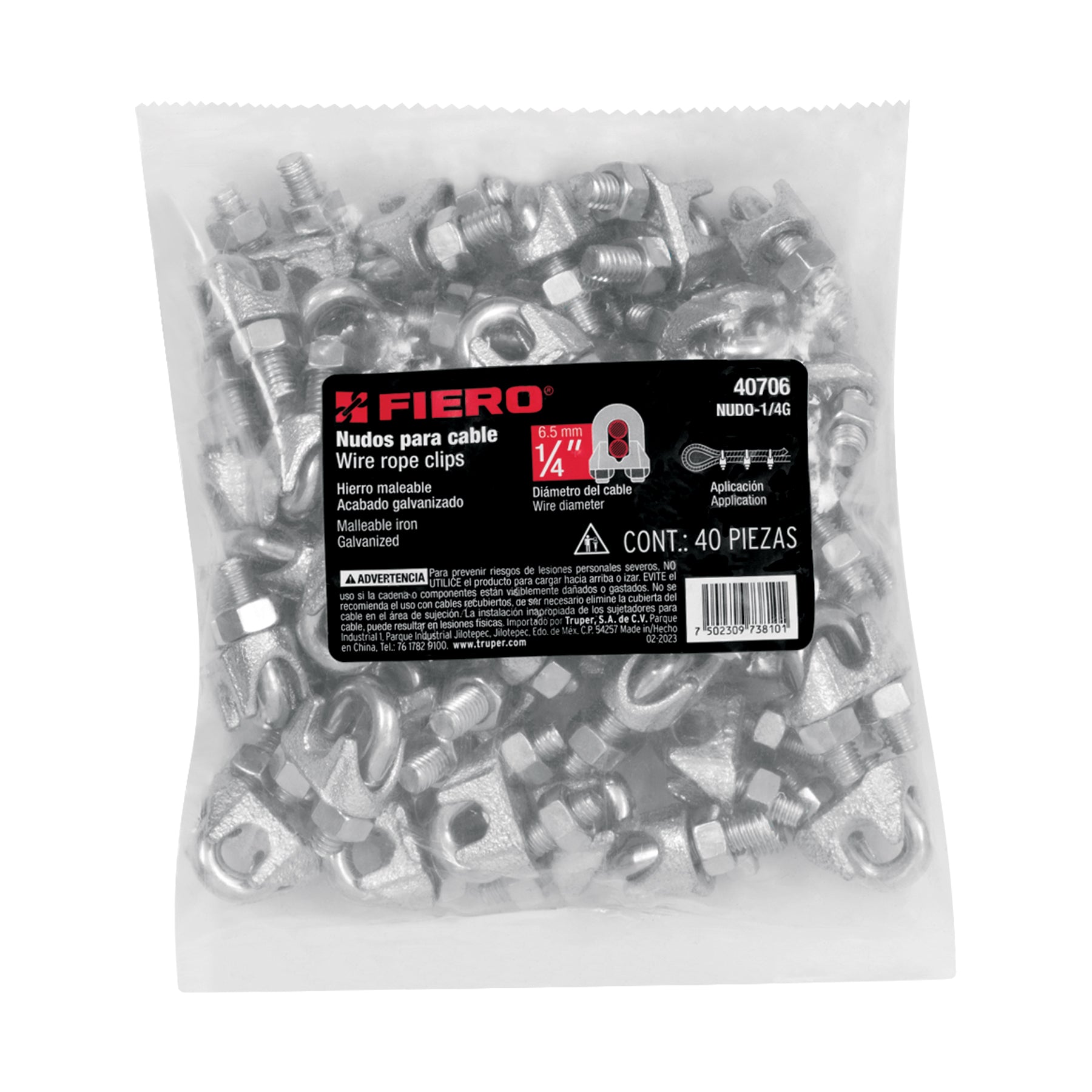 Nudos (Perros) para Cable Fiero 1/4" (6.5 mm) Bolsa 40 Piezas