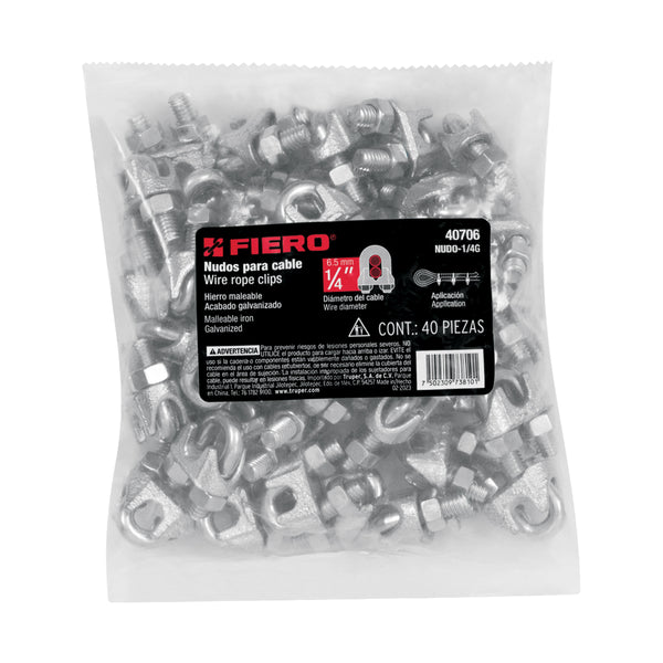 Nudos (Perros) para Cable Fiero 1/4" (6.5 mm) Bolsa 40 Piezas